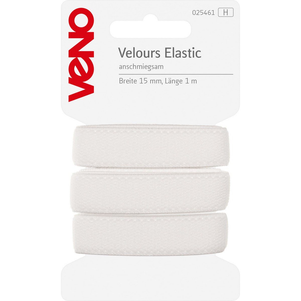 Veno, Velours-Elastik, Gummiband 15mm, Veloursband, weiss, samtweich, elastisch, BH-Gummi, Unterwäsche, Lingerie, Slips, Masken, Dessous, Sportmode, Tanzkleidung, weich, dekorativ, Meterware, Nähzubehör, sichtbar, Gummiband